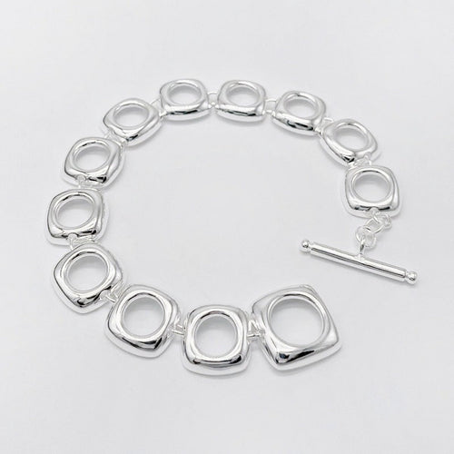 Stevige sterlingzilveren armband met gedurfde look en vierkante frameschakels met OT-gesp