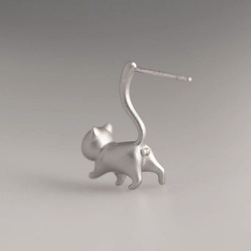 Uniek ontwerp schattig kattenontwerp speelse oorstekers - zilver en zwart