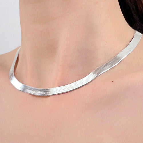 Unisex visgraatketting - 7 mm breed - Goud Vermeil en Sterling zilver