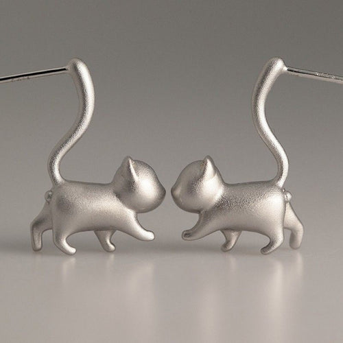 Uniek ontwerp schattig kattenontwerp speelse oorstekers - zilver en zwart