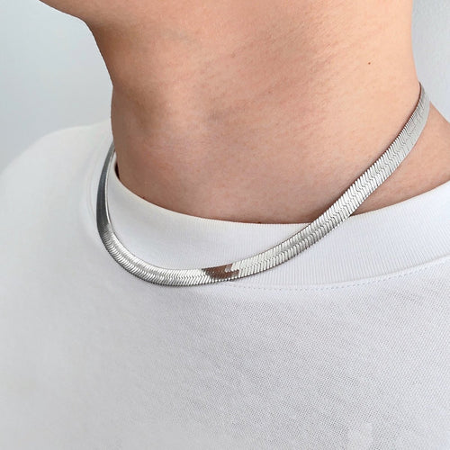 Unisex visgraatketting - 7 mm breed - Goud Vermeil en Sterling zilver